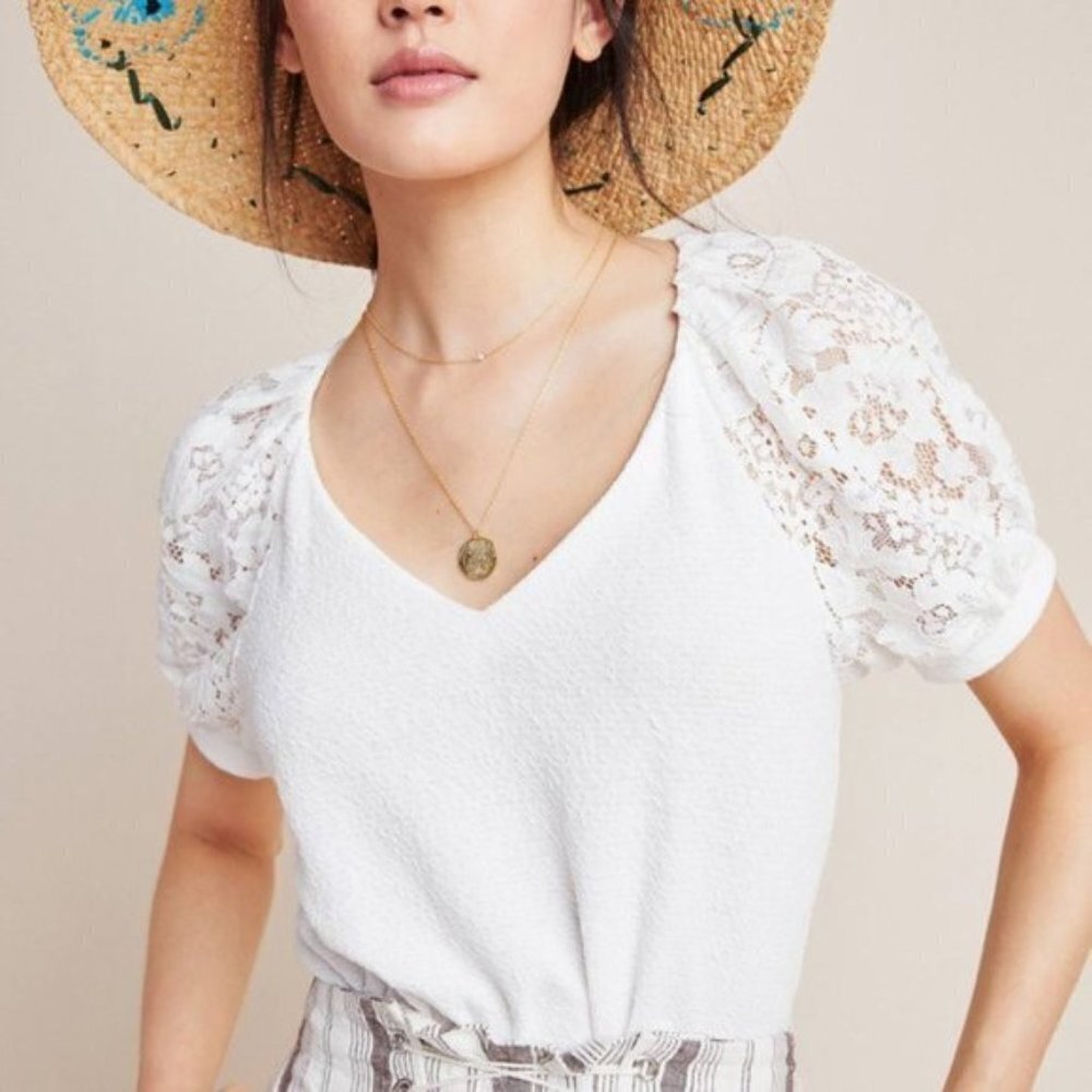 🦋 ANTHROPOLOGIE SUNDAY IN BROOKLYN Cady White Lace Top Small Coquette Cottage